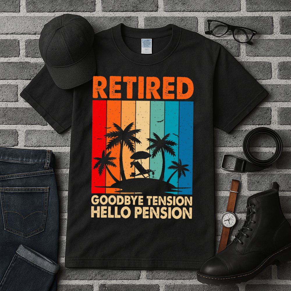 Goodbye Tension Hello Pension Beach Palm Trees Retirement Tall T-Shirt