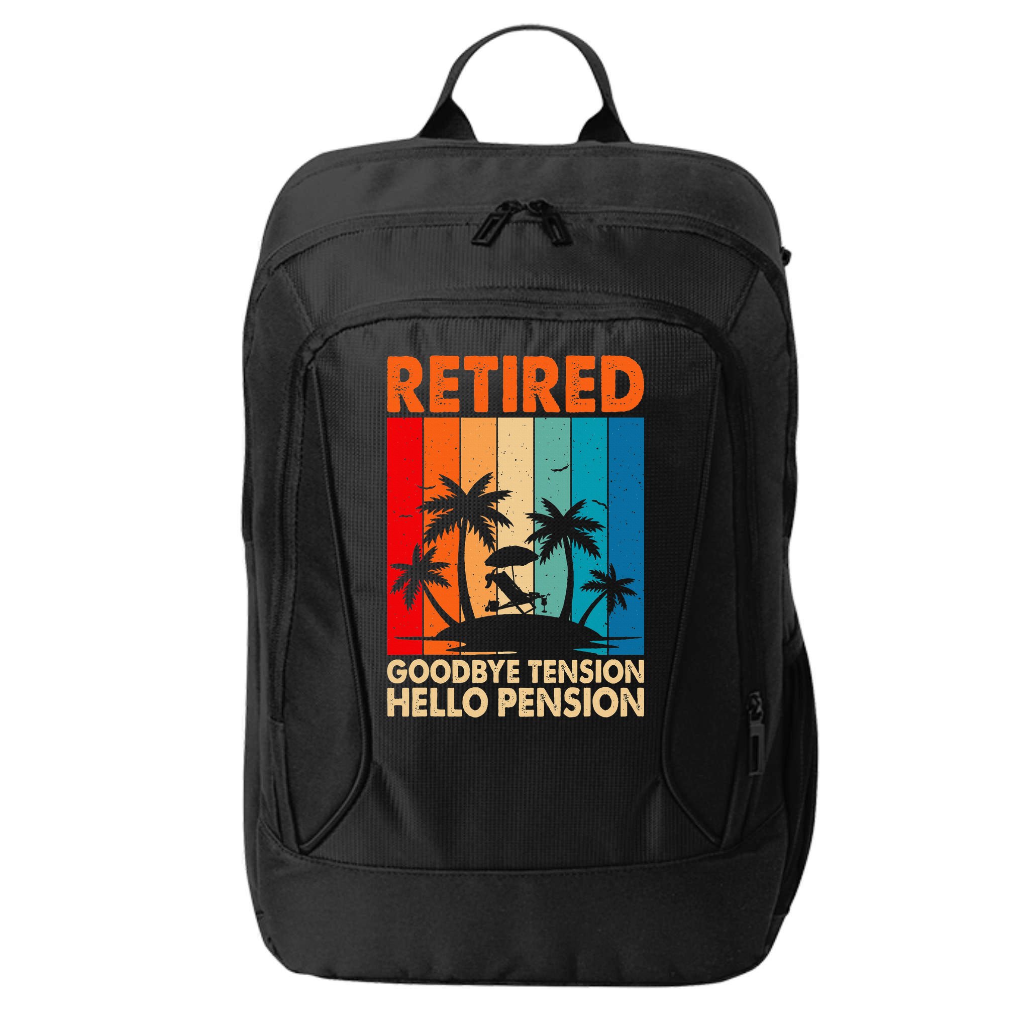 Goodbye Tension Hello Pension Beach Palm Trees Retirement City Backpack