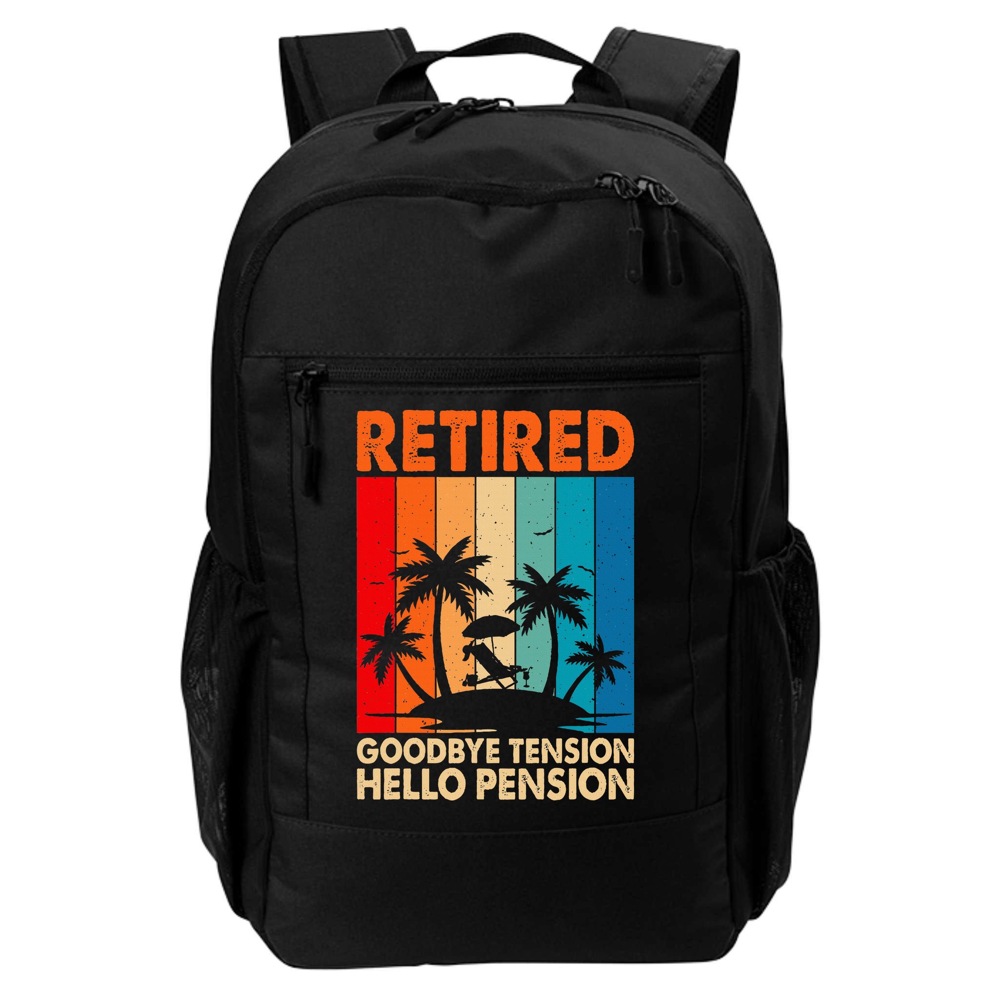 Goodbye Tension Hello Pension Beach Palm Trees Retirement Backpack