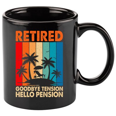 Goodbye Tension Hello Pension Beach Palm Trees Retirement 11oz C Handle Ceramic Mug