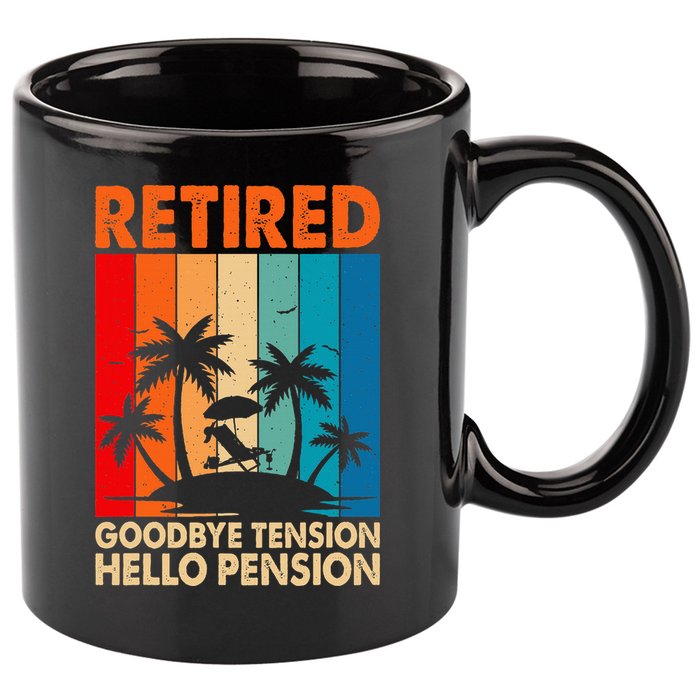 Goodbye Tension Hello Pension Beach Palm Trees Retirement 11oz C Handle Ceramic Mug