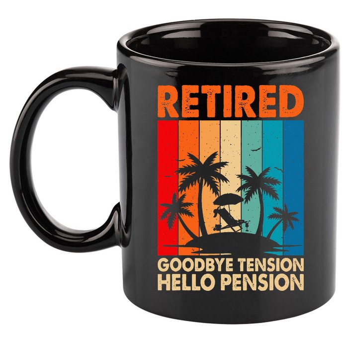 Goodbye Tension Hello Pension Beach Palm Trees Retirement 11oz C Handle Ceramic Mug