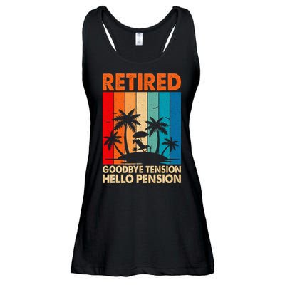 Goodbye Tension Hello Pension Beach Palm Trees Retirement Ladies Essential Flowy Tank