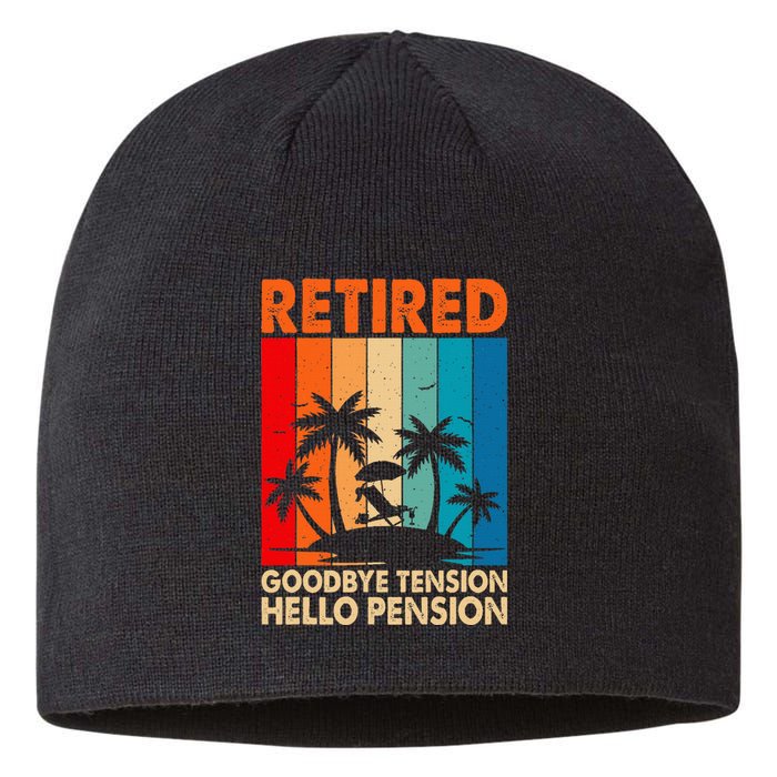 Goodbye Tension Hello Pension Beach Palm Trees Retirement Sustainable Beanie