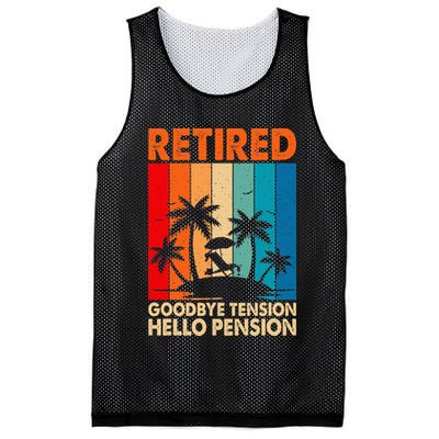 Goodbye Tension Hello Pension Beach Palm Trees Retirement Mesh Reversible Basketball Jersey Tank