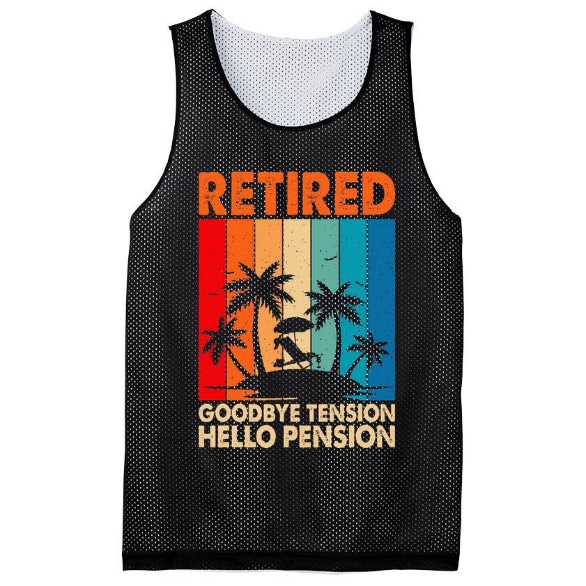 Goodbye Tension Hello Pension Beach Palm Trees Retirement Mesh Reversible Basketball Jersey Tank