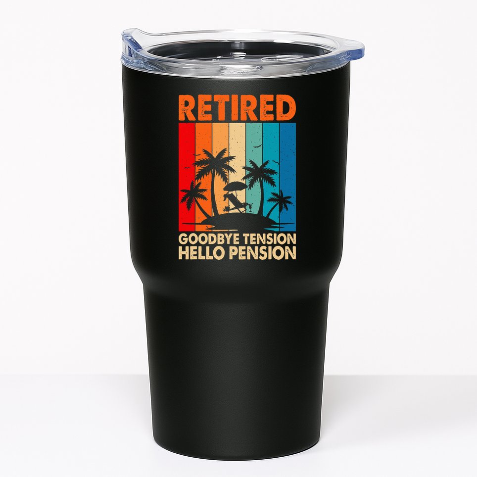 Goodbye Tension Hello Pension Beach Palm Trees Retirement Tumbler