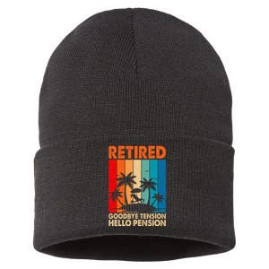 Goodbye Tension Hello Pension Beach Palm Trees Retirement Sustainable Knit Beanie