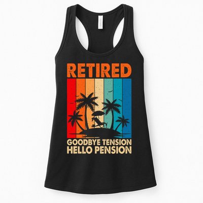 Goodbye Tension Hello Pension Beach Palm Trees Retirement Womens Tank Top