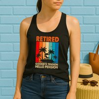 Goodbye Tension Hello Pension Beach Palm Trees Retirement Womens Tank Top