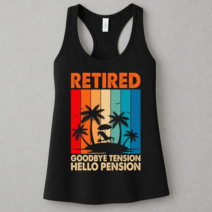 Goodbye Tension Hello Pension Beach Palm Trees Retirement Womens Tank Top