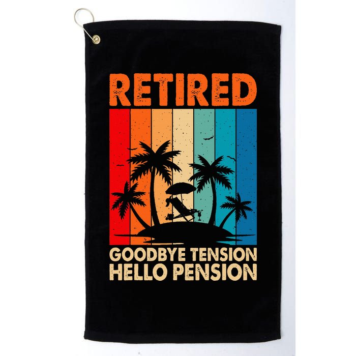 Goodbye Tension Hello Pension Beach Palm Trees Retirement Golf Towel