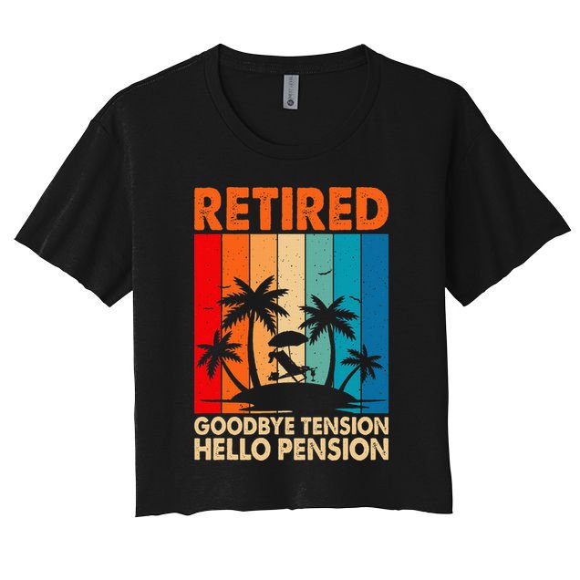 Goodbye Tension Hello Pension Beach Palm Trees Retirement Crop Top