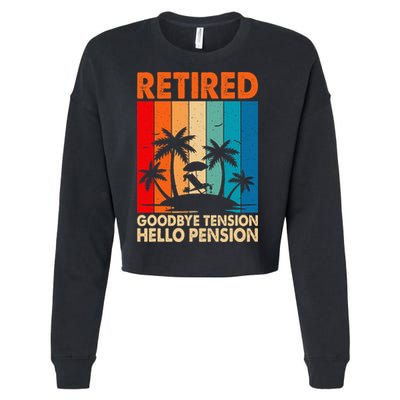 Goodbye Tension Hello Pension Beach Palm Trees Retirement Cropped Pullover Crew