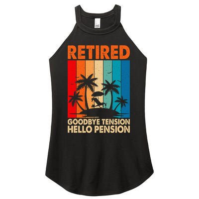 Goodbye Tension Hello Pension Beach Palm Trees Retirement Women's Perfect Tri Rocker Tank