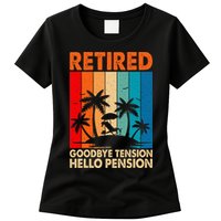 Goodbye Tension Hello Pension Beach Palm Trees Retirement Womens T-Shirt