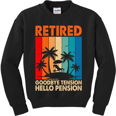 Goodbye Tension Hello Pension Beach Palm Trees Retirement Kids Sweatshirt