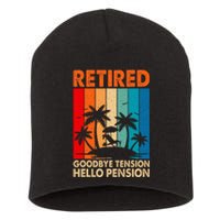 Goodbye Tension Hello Pension Beach Palm Trees Retirement Short Acrylic Beanie