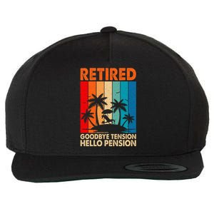 Goodbye Tension Hello Pension Beach Palm Trees Retirement Wool Snapback Cap