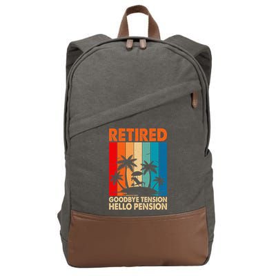 Goodbye Tension Hello Pension Beach Palm Trees Retirement Cotton Canvas Backpack