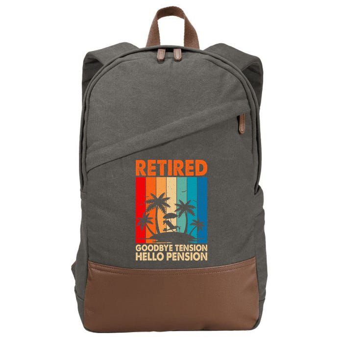 Goodbye Tension Hello Pension Beach Palm Trees Retirement Cotton Canvas Backpack