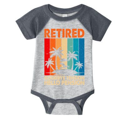 Goodbye Tension Hello Pension Beach Palm Trees Retirement Infant Baby Jersey Bodysuit