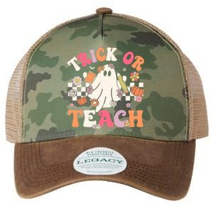 Groovy Teacher Halloween Retro Trick Or Teach Floral Ghost Gift Legacy Tie Dye Trucker Hat