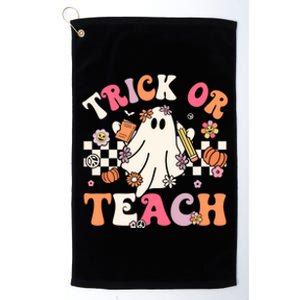 Groovy Teacher Halloween Retro Trick Or Teach Floral Ghost Gift Platinum Collection Golf Towel