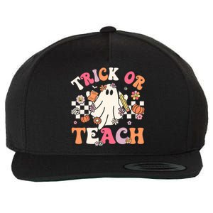 Groovy Teacher Halloween Retro Trick Or Teach Floral Ghost Gift Wool Snapback Cap