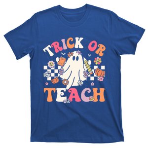 Groovy Teacher Halloween Retro Trick Or Teach Floral Ghost Gift T-Shirt