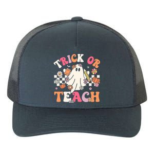 Groovy Teacher Halloween Retro Trick Or Teach Floral Ghost Gift Yupoong Adult 5-Panel Trucker Hat