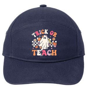 Groovy Teacher Halloween Retro Trick Or Teach Floral Ghost Gift 7-Panel Snapback Hat