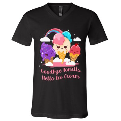 Goodbye Tonsils Hello Ice Cream Tonsillectomy Surgery V-Neck T-Shirt