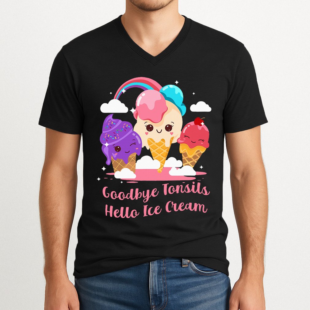 Goodbye Tonsils Hello Ice Cream Tonsillectomy Surgery V-Neck T-Shirt