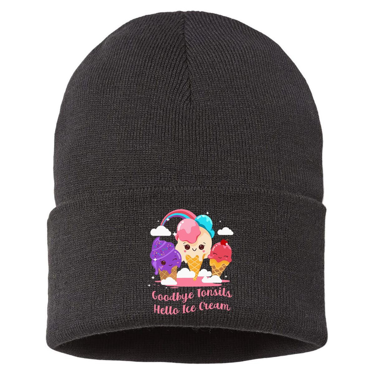 Goodbye Tonsils Hello Ice Cream Tonsillectomy Surgery Sustainable Knit Beanie