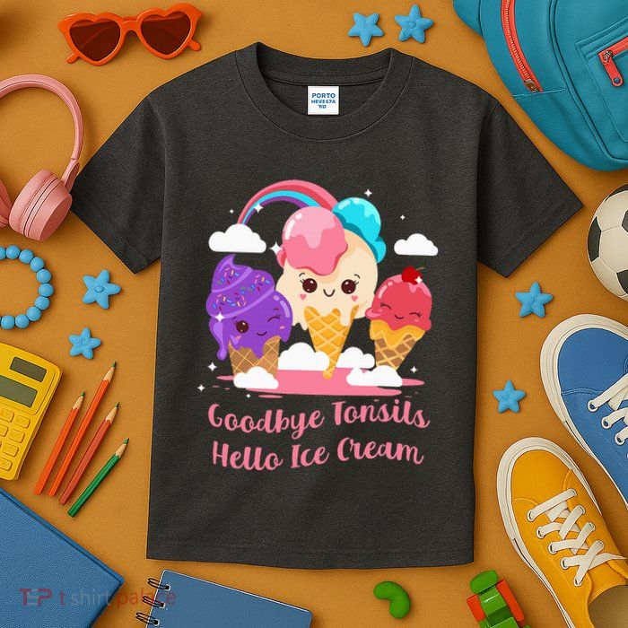 Goodbye Tonsils Hello Ice Cream Tonsillectomy Surgery Kids T-Shirt