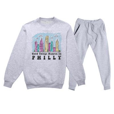 Good Things Happen In Philly Shirt, Philadelphia Skyline Premium Crewneck Sweatsuit Set