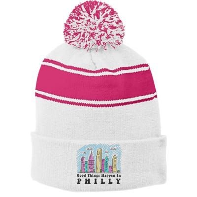 Good Things Happen In Philly Shirt, Philadelphia Skyline Stripe Pom Pom Beanie