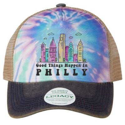 Good Things Happen In Philly Shirt, Philadelphia Skyline Legacy Tie Dye Trucker Hat