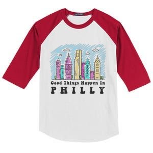 Good Things Happen In Philly Shirt, Philadelphia Skyline Kids Colorblock Raglan Jersey