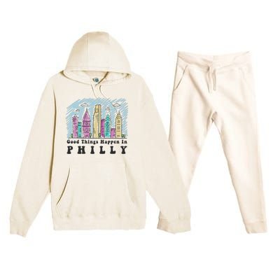 Good Things Happen In Philly Shirt, Philadelphia Skyline Premium Hooded Sweatsuit Set