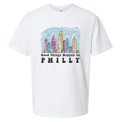 Good Things Happen In Philly Shirt, Philadelphia Skyline Sueded Cloud Jersey T-Shirt