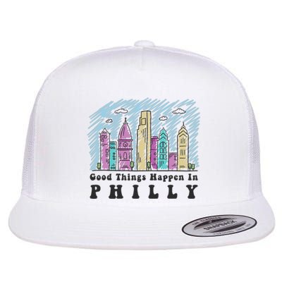 Good Things Happen In Philly Shirt, Philadelphia Skyline Flat Bill Trucker Hat