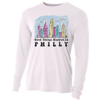 Good Things Happen In Philly Shirt, Philadelphia Skyline Cooling Performance Long Sleeve Crew