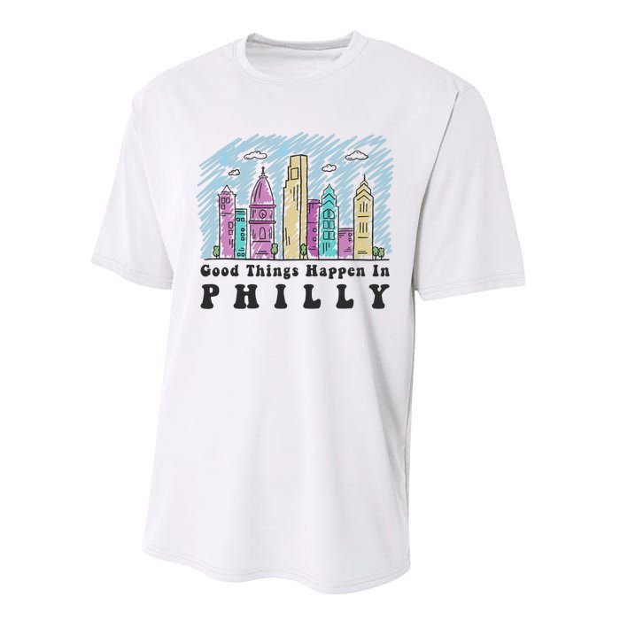 Good Things Happen In Philly Shirt, Philadelphia Skyline Performance Sprint T-Shirt