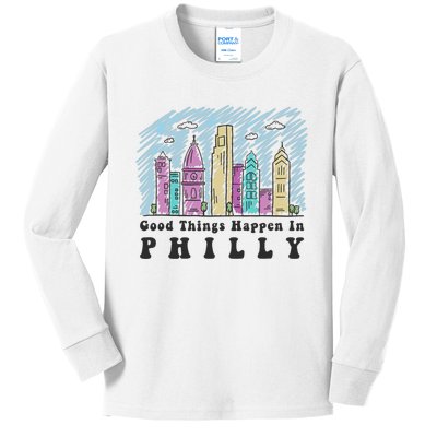 Good Things Happen In Philly Shirt, Philadelphia Skyline Kids Long Sleeve Shirt