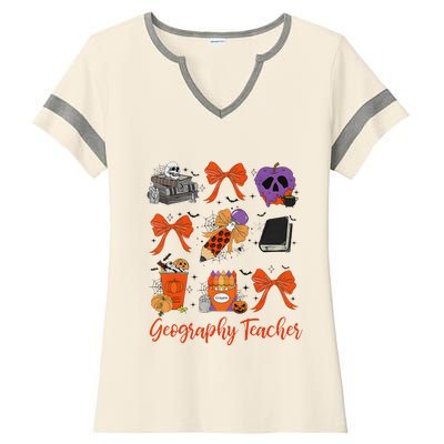 Geography Teacher Halloween Pencil Costume Design Ladies Halftime Notch Neck Tee