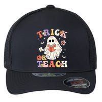 Groovy Teacher Halloween Trick Or Teach Retro Floral Ghost Flexfit Unipanel Trucker Cap