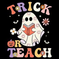 Groovy Teacher Halloween Trick Or Teach Retro Floral Ghost Flexfit Unipanel Trucker Cap