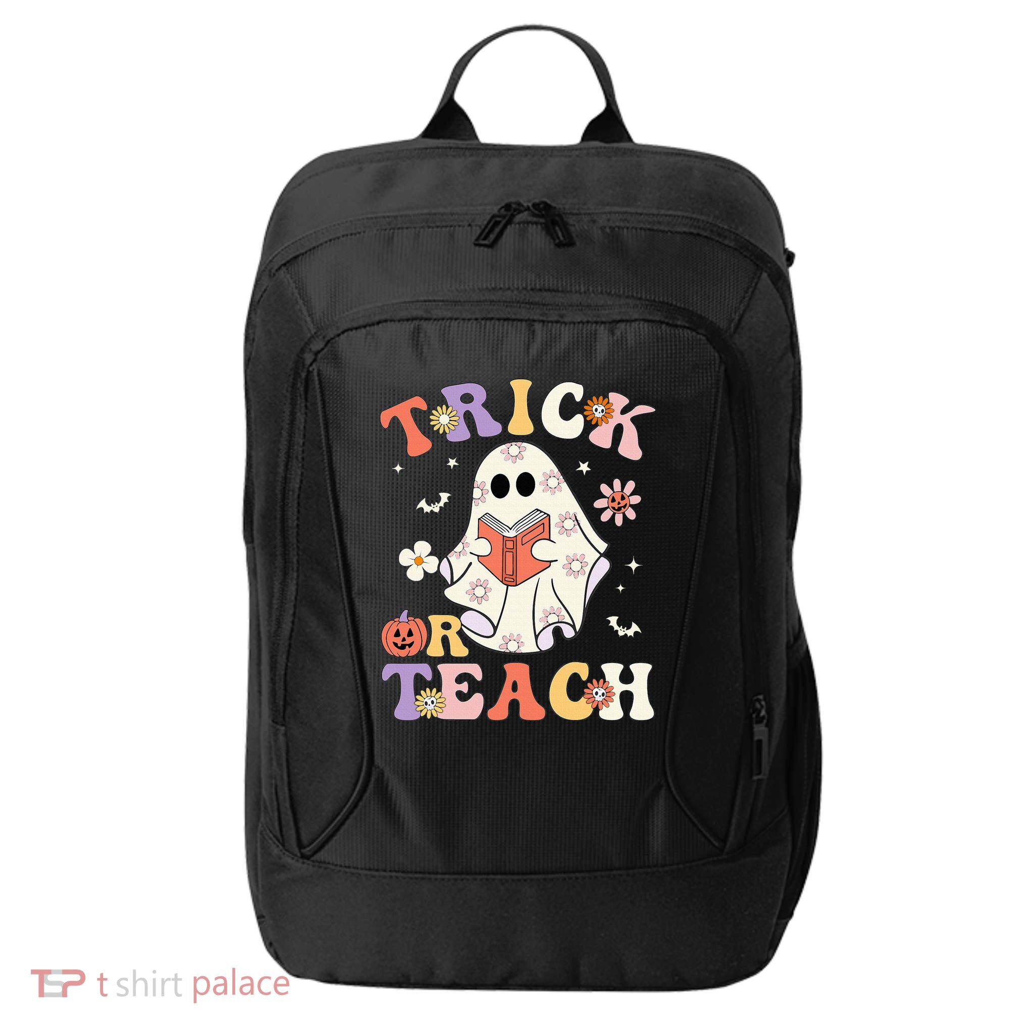 Groovy Teacher Halloween Trick Or Teach Retro Floral Ghost City Backpack